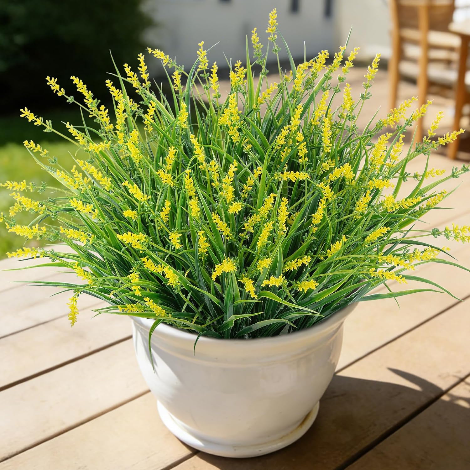 24 Bundles Artificial Plants Flowers Outdoor, Faux Lavender Flowers Fake Monkey Grass Uv Resistant Plastic Plant For Porch Garden Patio Window Home Decor, Yellow