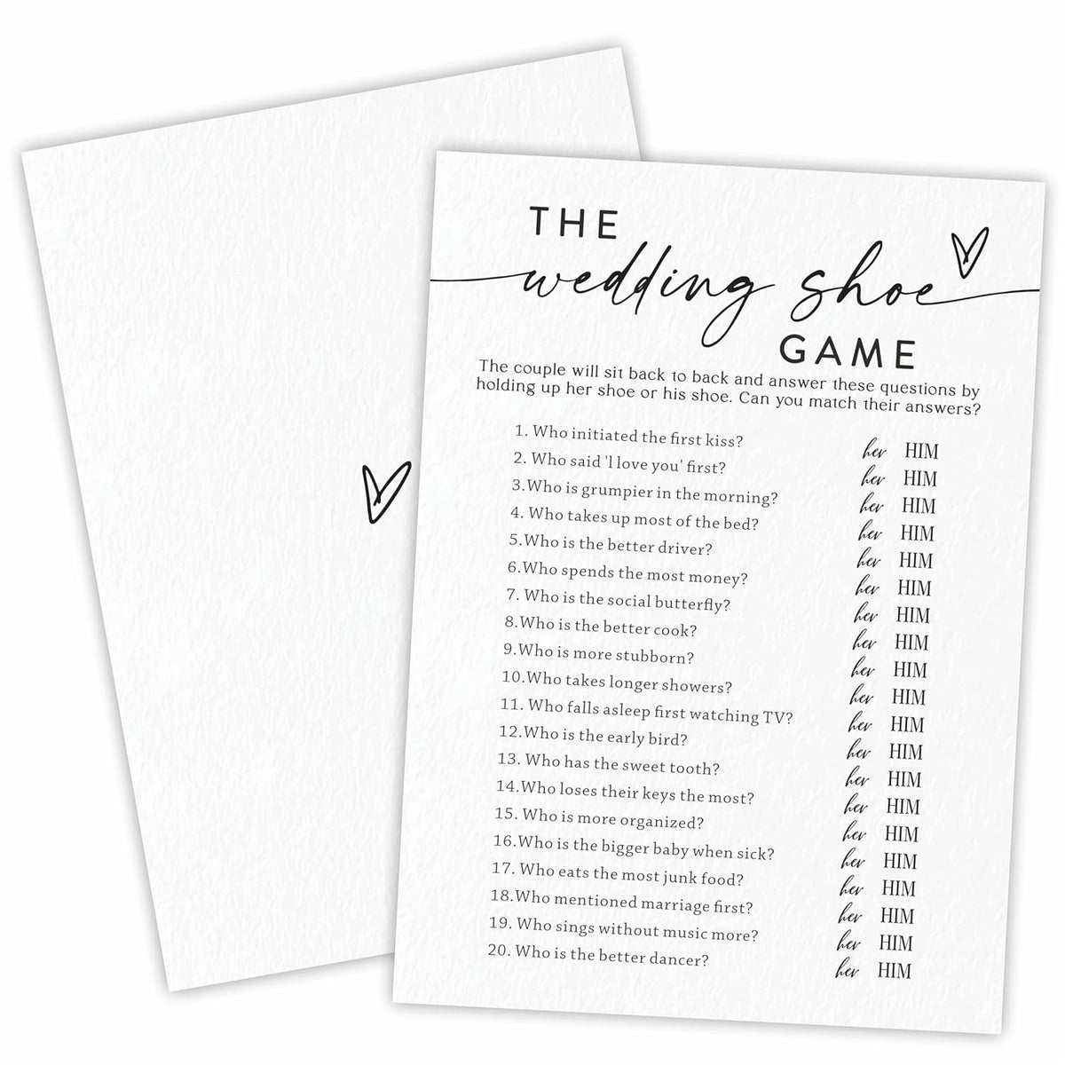 Bridal Shower Game Cards - Wedding Shoe Game - 30 Minimalism Wedding Party Games Game Cards, Engagement Party Game, Modern Bridal Shower Party Favor & Decorations - A05