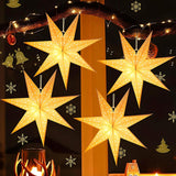 2 Pack 20 Inch Paper Star Lanterns, Star Paper Light Christmas Decor, 7 Points Warm White Led Star Light With Plug, Coll