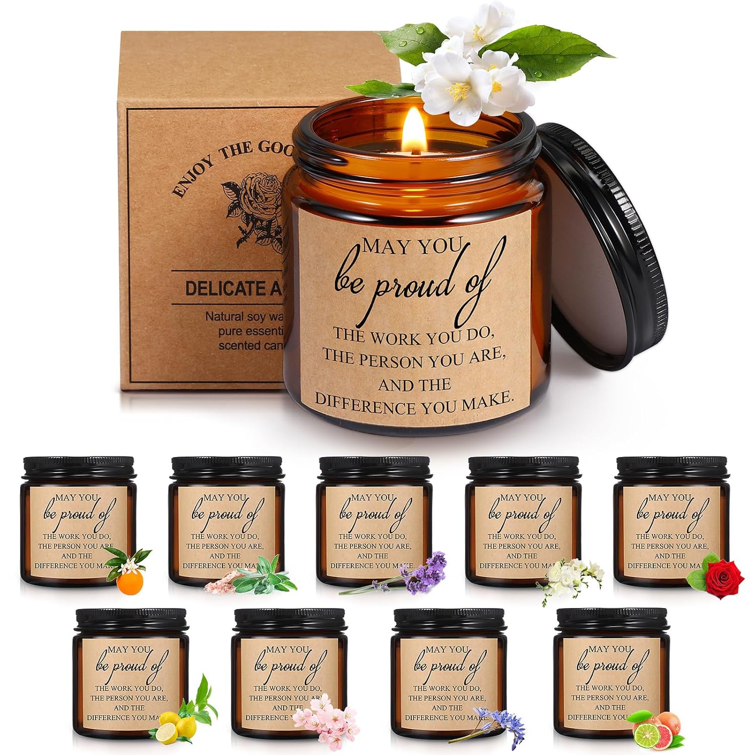 50 Pcs Thank You Candles Bulk Inspirational Scented Candles Gift Set 3.5 Oz May You Be Proud Of The Difference Make Employee Valentines Appreciation Gifts For Team Nurse Volunteer(Brown)