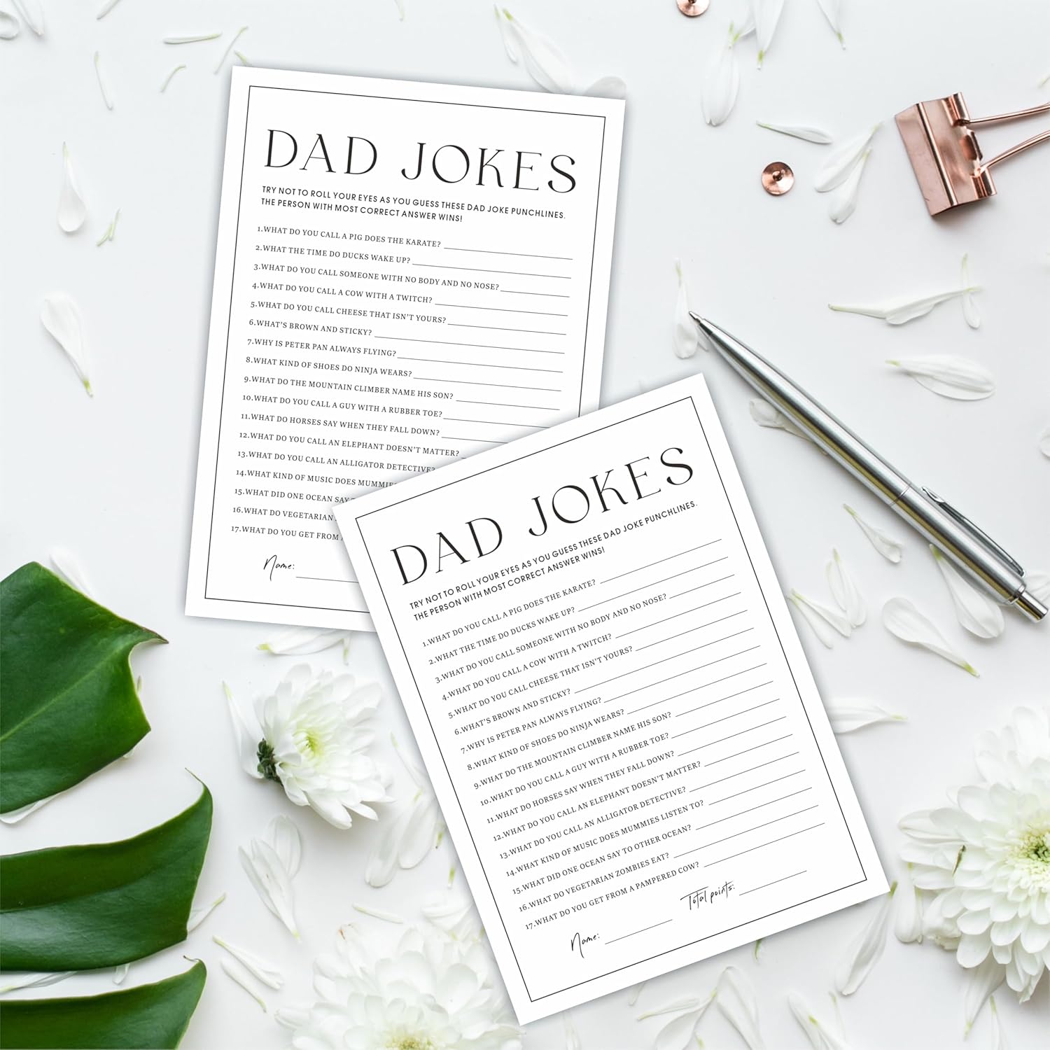 Baby Shower Party Games- Minimalism Black &White-Dad Jokes Game For Guest-30 Game Cards & 1 Answer Card-Wishes For Baby-Baby Announcement Gender Reveal Game Card 07
