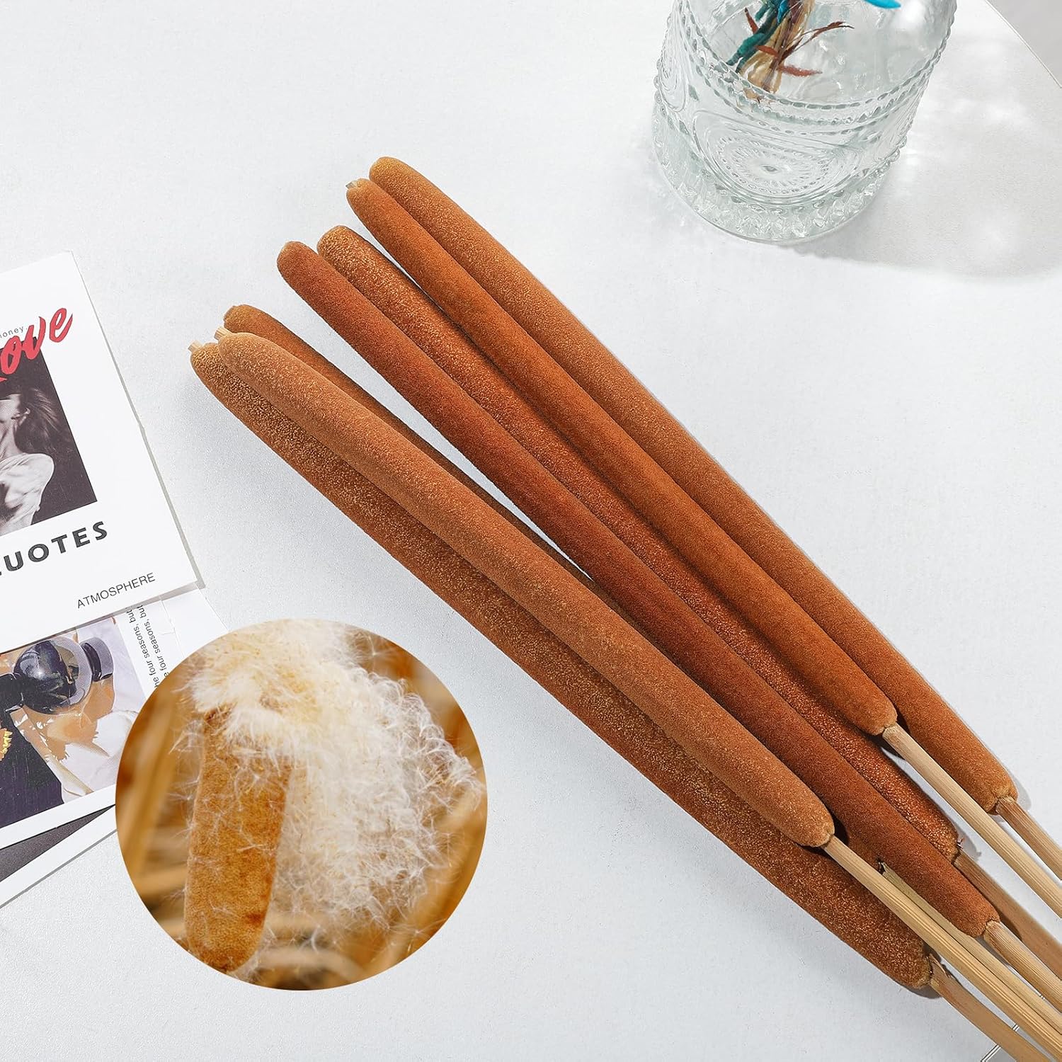25 Pcs 17In Dried Natural Brown Cattails Flowers Large Brown Cattails Bundles Beautiful Bulrush Plants Dry Flower For Wedding Party Decoration Farmhouse Garden Decoration