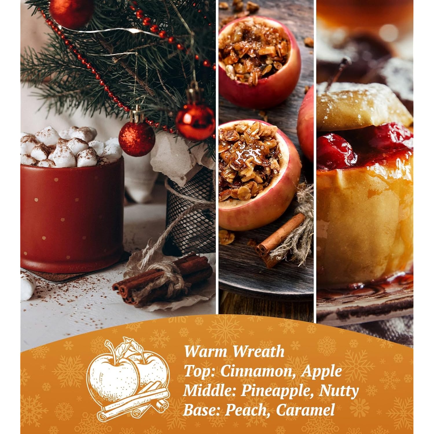 Merry Christmas Candles With Warmer Led, Christmas Decor Gifts Winter Candle With Apple Spice Scent, Apple Candles Over 40 Hours Burn Time, Home Decorations Indoor, 100% Soy Wax,Black