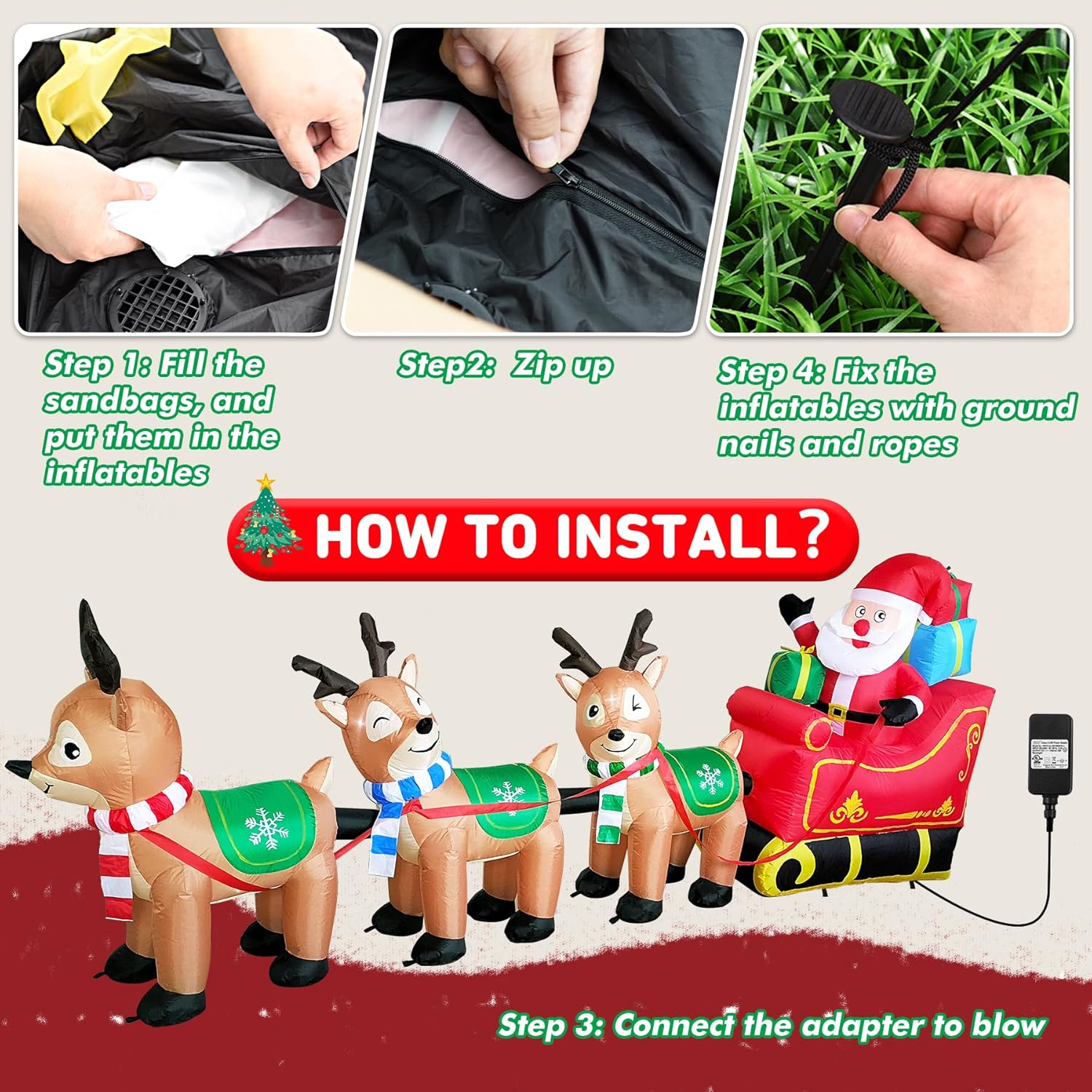 12 Ft Christmas Inflatables Outdoor Decorations Giant Blow Up Yard Decorations Inflatable Santa Claus On Sleigh And 3 Re