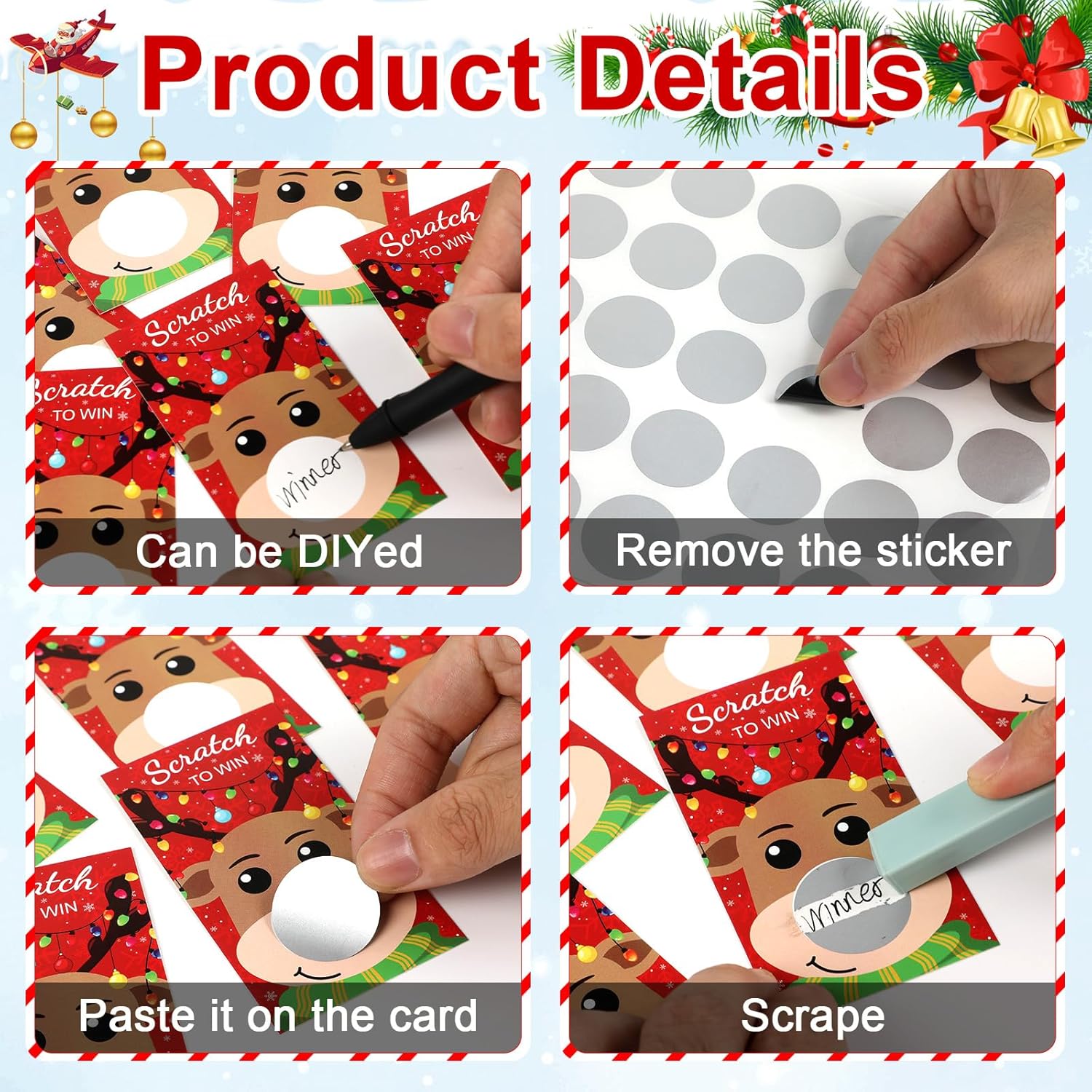 60 Pieces Christmas Scratch Off Cards Stickers Christmas Party Games Blank Gift Certificate For Festive Raffle Tickets 3.5 X 2.1 Inch Deer Party Favors Games Supplies