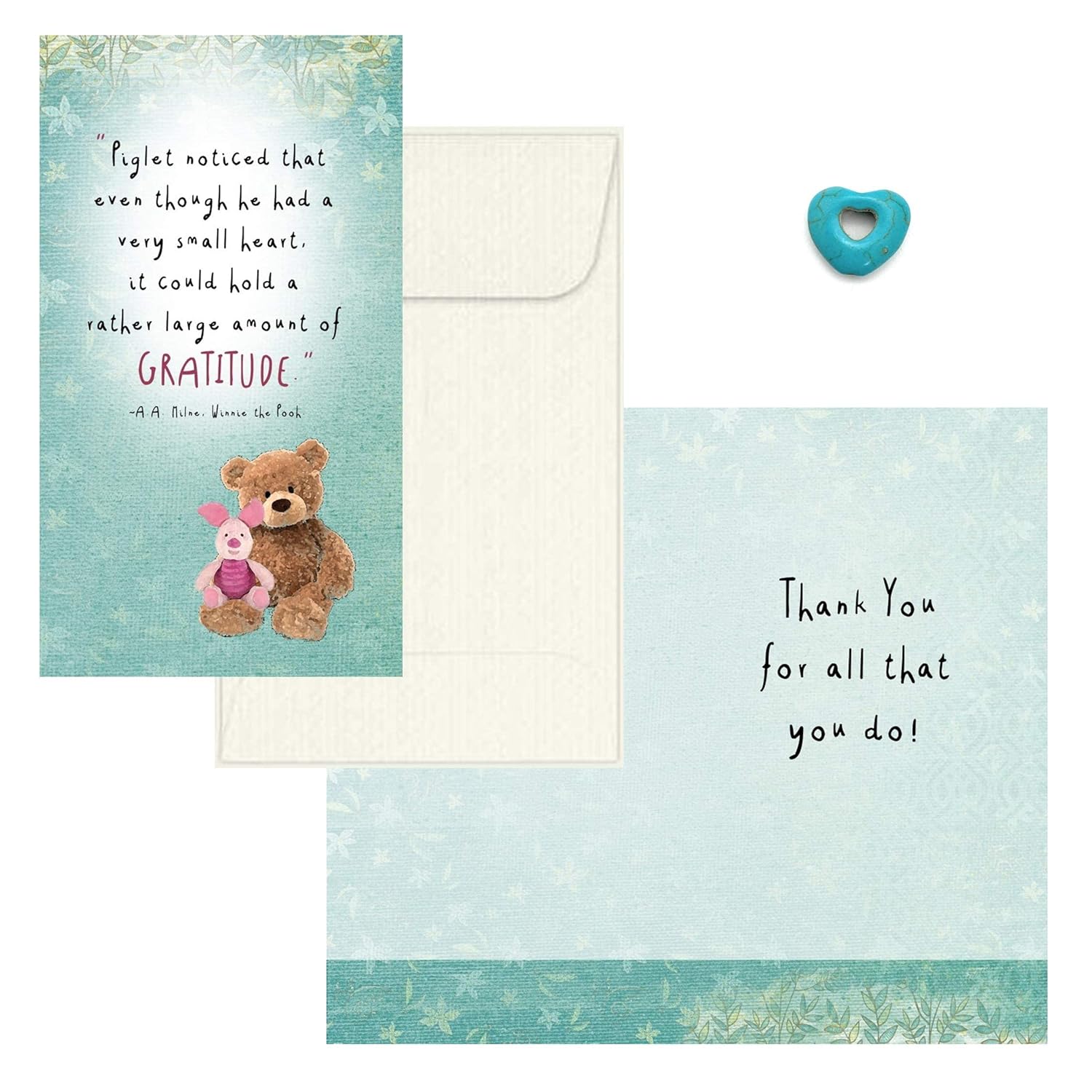 | Bulk 25 Gift Sets | A Heart Can Hold A Lot Of Gratitude Piglet Quote Mini Appreciation Cards And Envelopes | Employees Staff Students Teachers | Turquoise Hearts