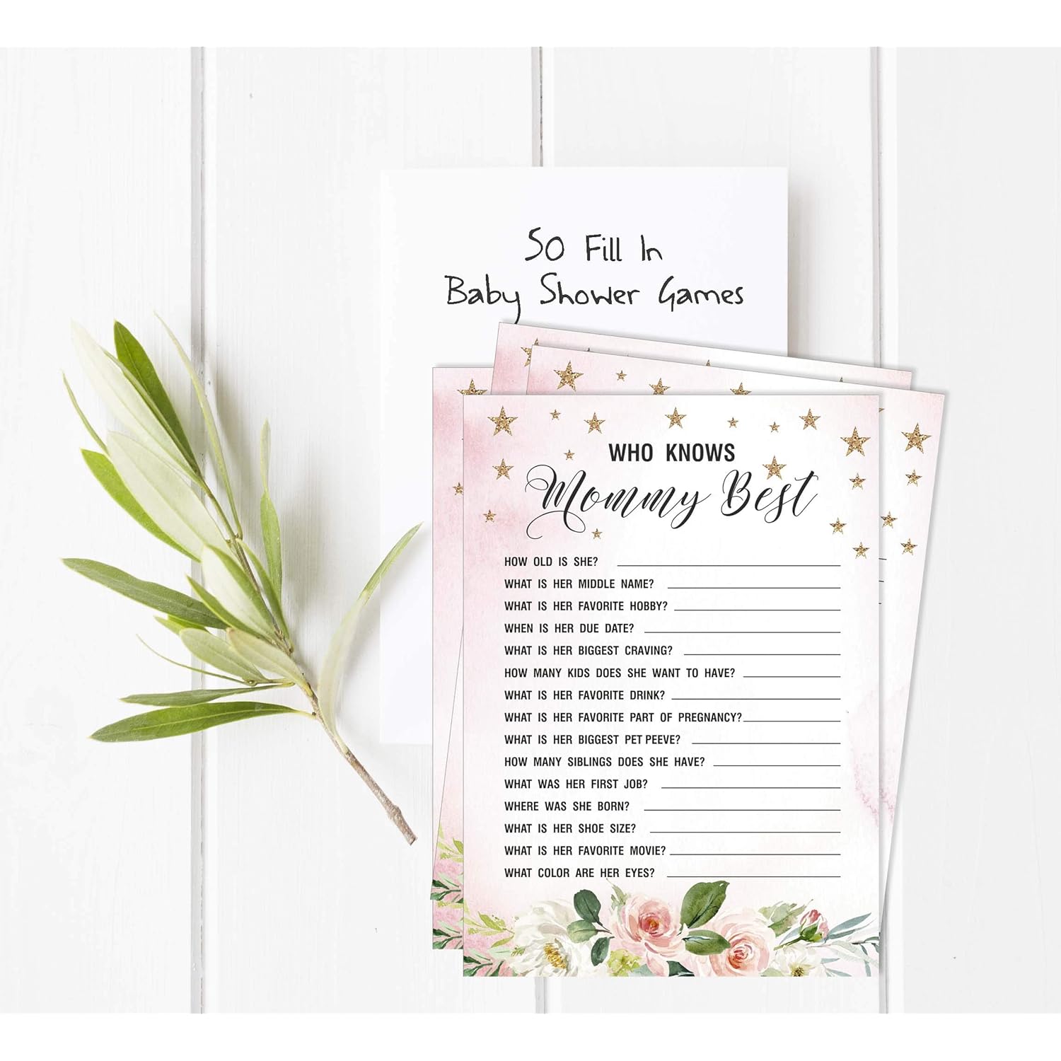 Gender Reveal 50-Pack Who Knows Mommy Best Floral Baby Shower Game Cards It’S A Boy It’S A Girl Fun Activity Cards