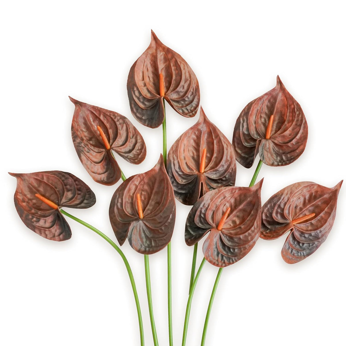 Real Touch Anthurium Artificial Flowers, 8Pcs Brown Faux Tropical Flowers With Stems For Boho Wedding Bouquets, Rust Fall Centerpieces & Jungle Party Decoration