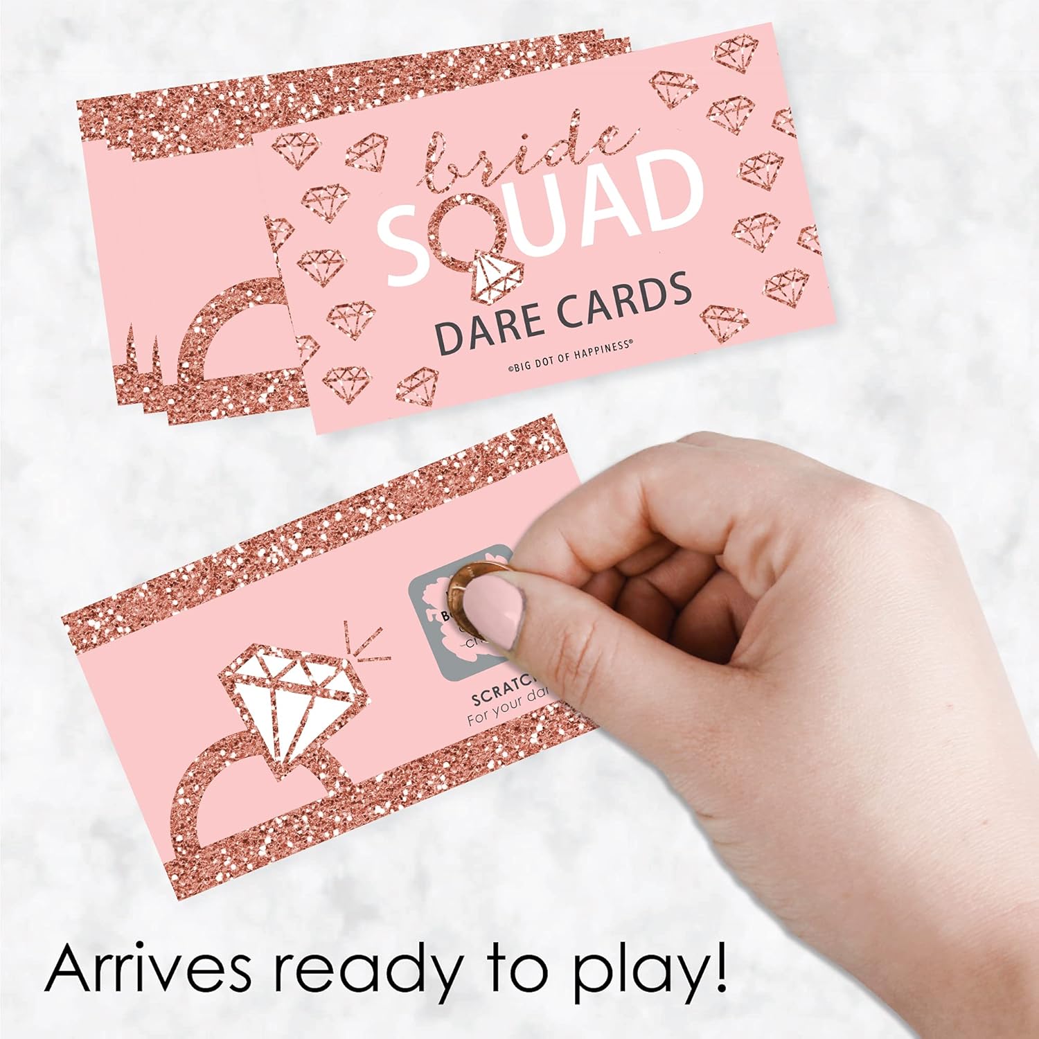 Big Dot of Happiness Bride Squad - Rose Gold Bridal Shower or Bachelorette Party Game Scratch Off Dare Cards - 22 Count