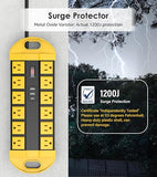 Outdoor Weatherproof Power Strip 12 Outlets USB-C 6FT Cord Yellow
