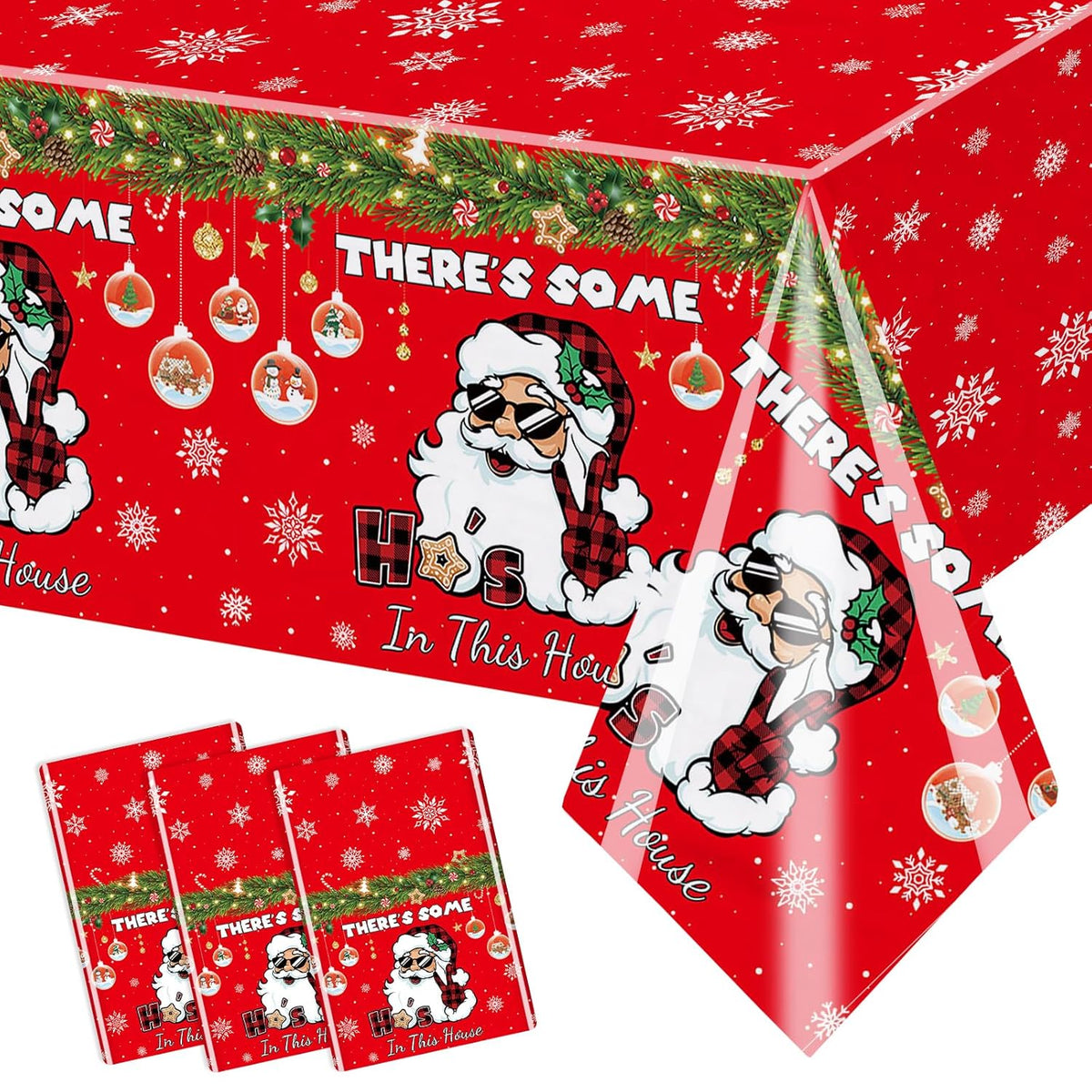 Merry Christmas Santa Tablecloths Funny Christmas Party Decorations Xmas Red Table Cover For Winter Friendsmas Party