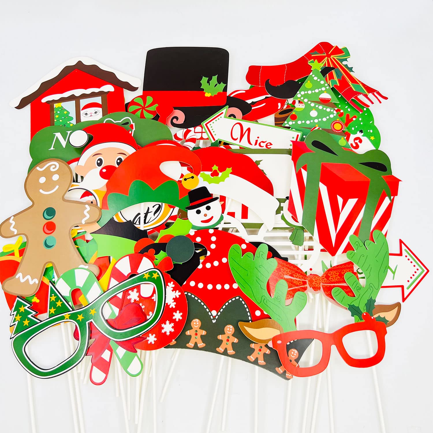 Christmas Photo Booth Props 36Pcs?Upgraded Version?, Merry Christmas Party Pose Sign, Red And Green Christmas Party Supplies Decorations For Kids Adults