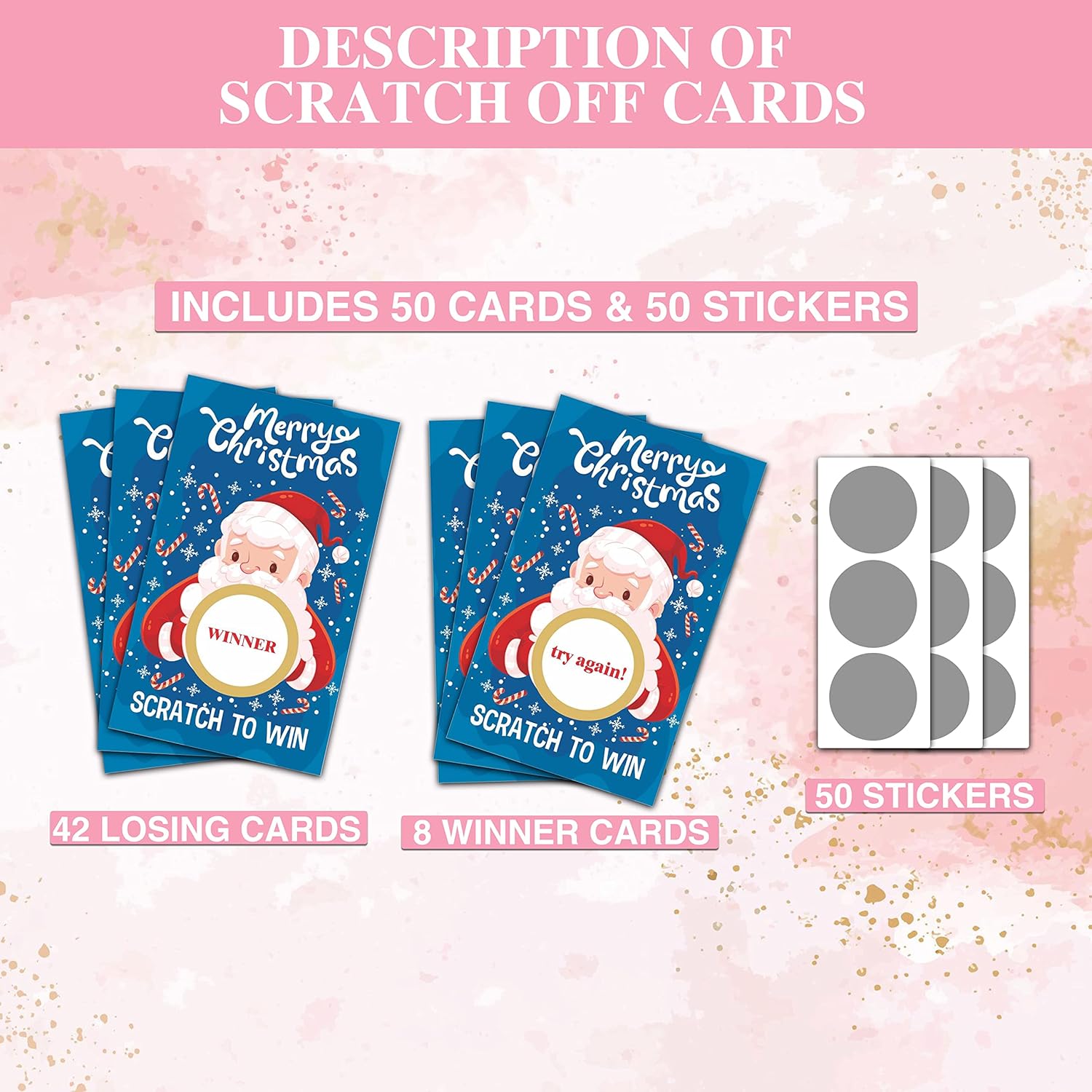 Christmas Scratch Off Game Cards - Xmas Party Scratch Games For Adults - Christmas Raffle Tickets - Holiday/New Year Party Activities & Supplies Decorations - 50 Pack(03)