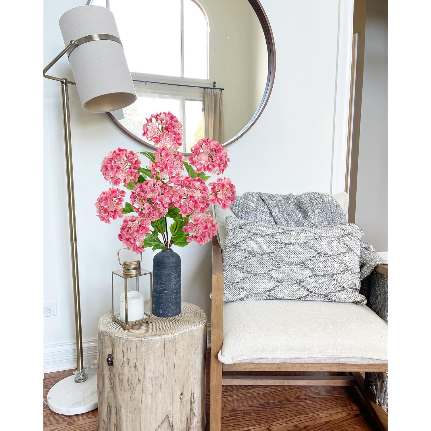 Real Touch Hydrangea Artificial Flowers 19” Tall Artificial Hydrangea Flowers Double-Headed Faux Hydrangeas, Pink Hydrangeas, Realistic Silk Hydrangea For Home Decor Weddings Arrangements-5 Branches