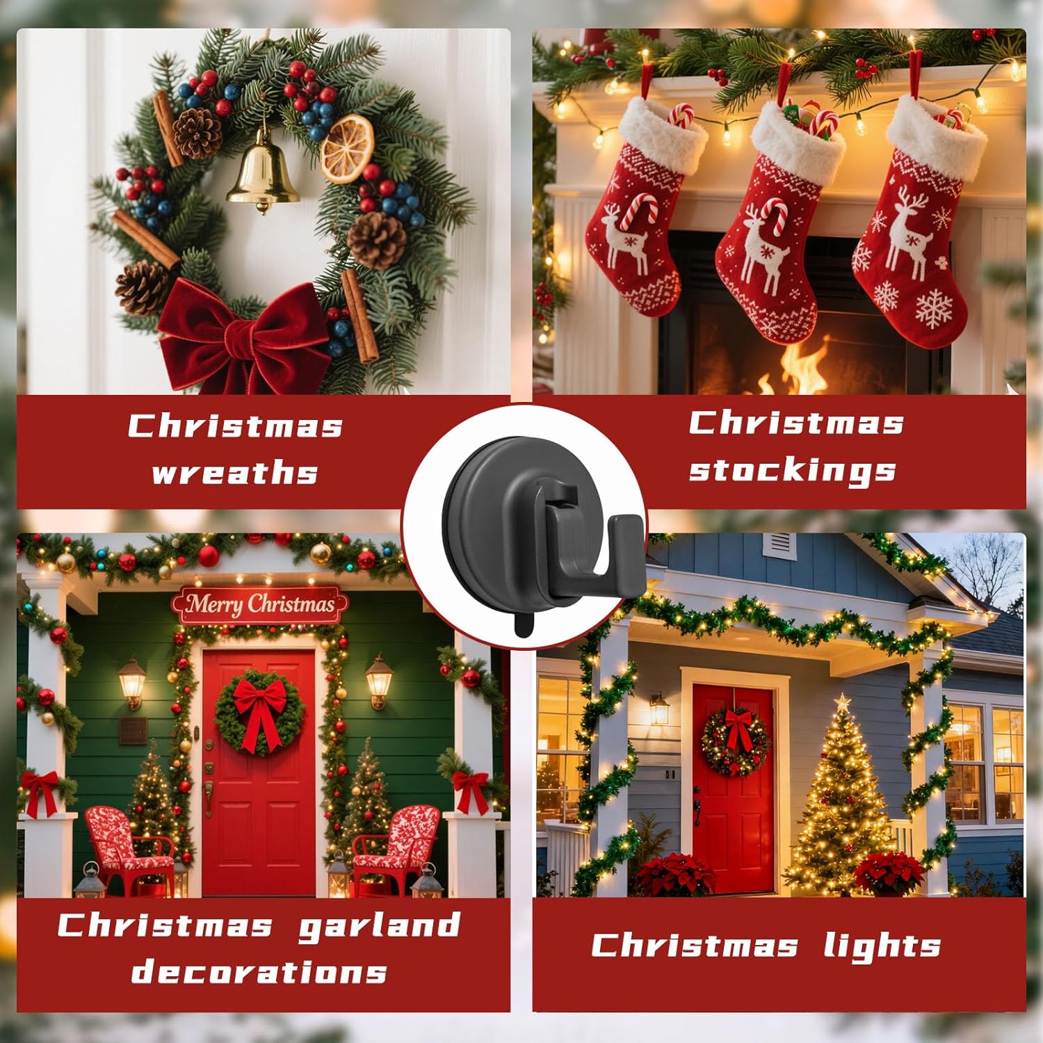 2025 Upgrade Suction Cup Hooks, Suction Cup Hooks For Shower, No Drill Suctioncup Hook For Bathroom Hanging Towels Holder, Hook For Christmas Wreath Decor Thanksgiving, Reusable Strong & Reliable (2)