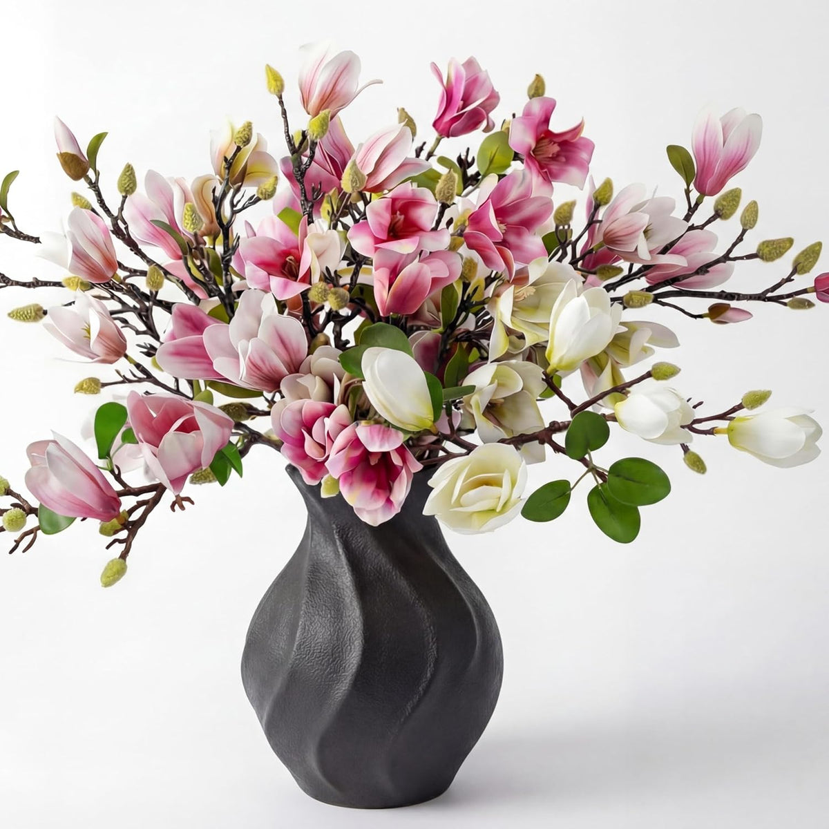8 Pcs Artificial Magnolia Flowers Stem For Spring Decoration Faux Fake Flora Stems Beautiful Magnolia Office Hotel Home Decor Accent Pieces(Pink, White)