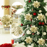 28Pcs Gold Poinsettia Flowers For Christmas Tree,Christmas Flowers Glitter Poinsettia Artificial Flowers Ornaments Christmas Tree Flower Decor With Clips For Xmas Tree Wreath Fireplace Stairs Decor