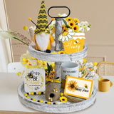 Bumble Bee Tray Decor Set, Gnome Tiered, Farmhouse Decor, Gnome Plush, 3 Signs, Bee Hive, Wood Garland, Rustic Kitchen Decor,Spring Summer Tray Décor, 6Pcs