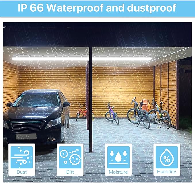 2 Pack 8FT LED Vapor Tight Light Fixtures 15600LM IP66 Waterproof Dimmable Shop Lights for Warehouse Car Wash