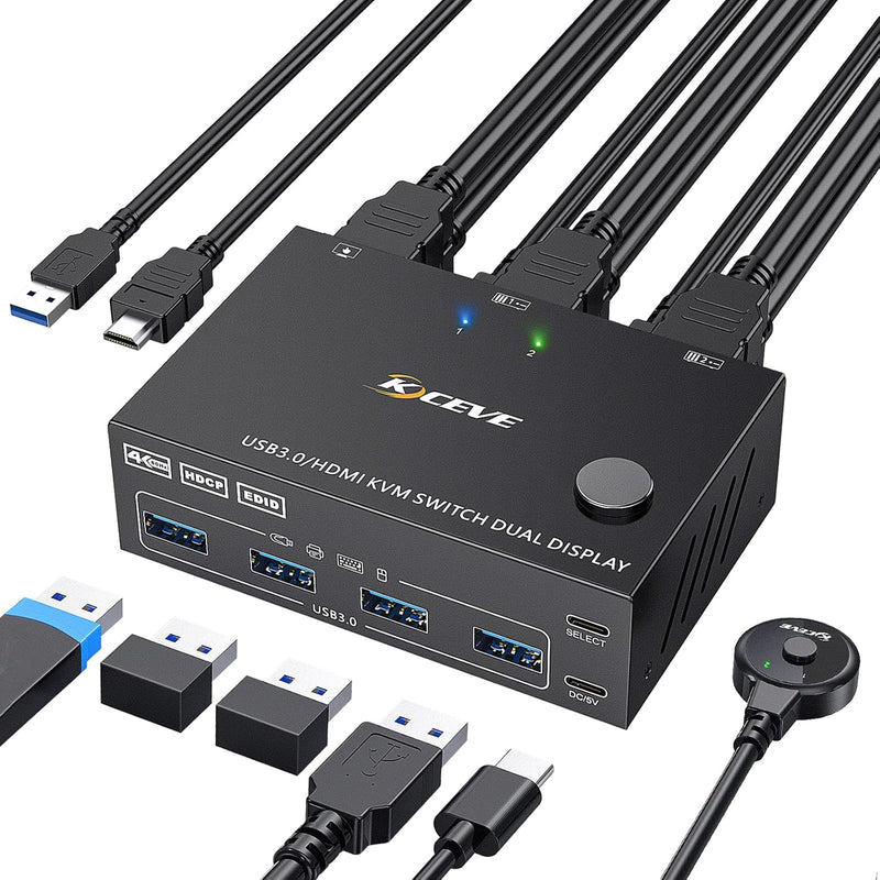 Usb 3.0 Kvm Switch Hdmi Dual Monitor,Usb Hdmi Extended Display Switcher For 2