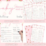 Baby Shower Games For Girl, Strawberry Baby Predictions And Advice, 25 Double-Sided Hilarious Games For Gender Reveal Party Decorations Supplies Announcement - E02