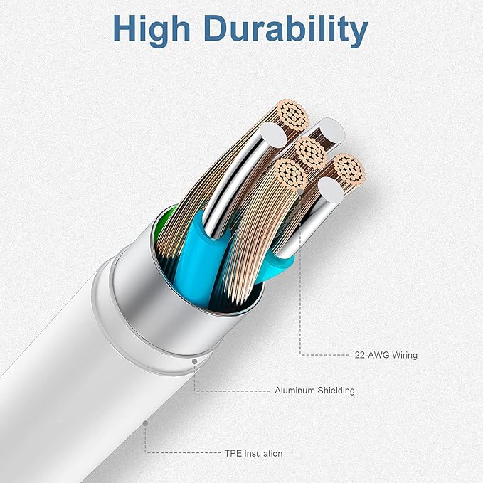 5 Pack 3FT MFi Certified USB A to Lightning Cable Fast Charging Cord White