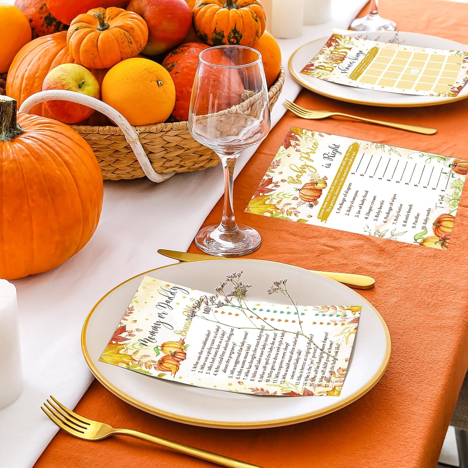 145 Pieces Thanksgiving Baby Shower Party Games Sets, 125 Pumpkin Theme Baby Shower Games Paper Cards With 20 Editable Pencils Gifts For Fall Harvest Family Party Game Supplies