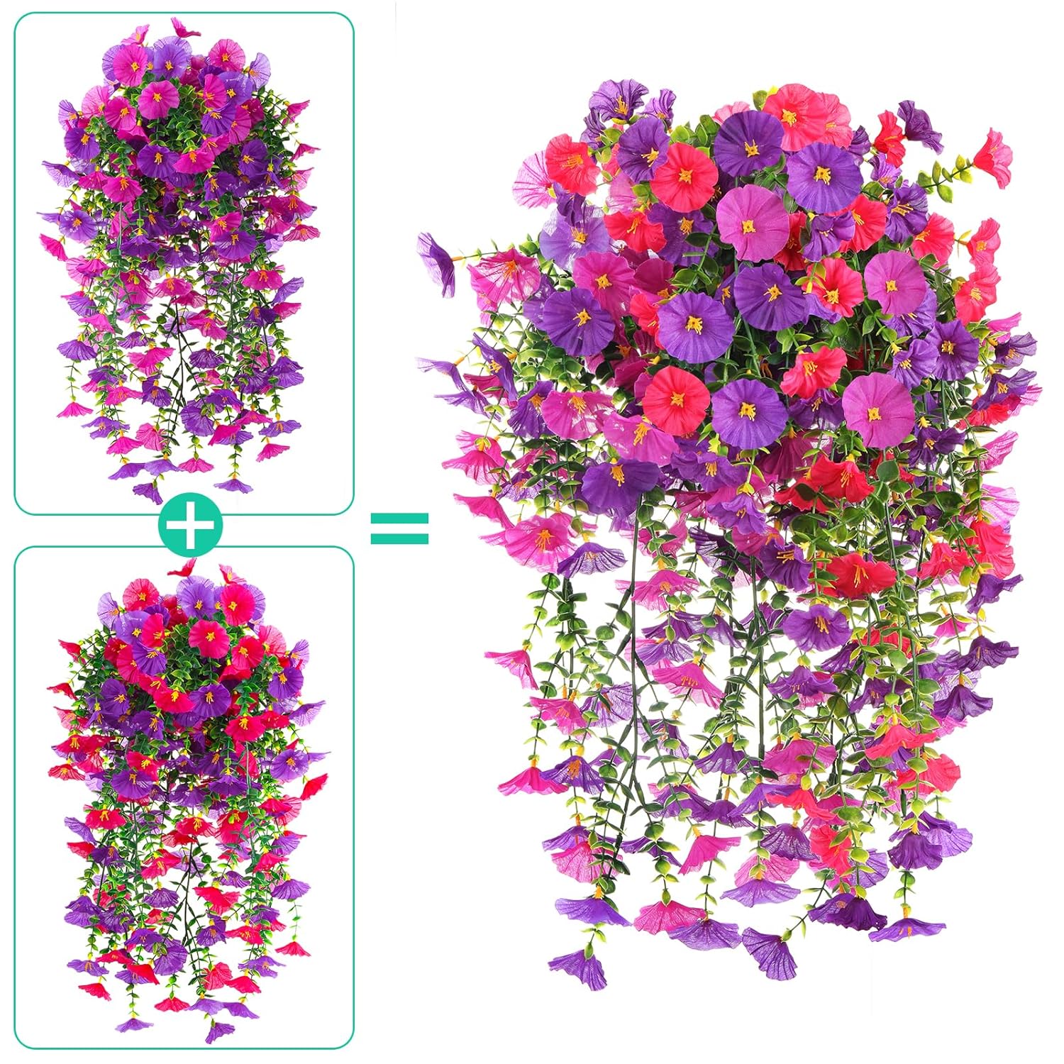 4Pcs Artificial Morning Glory Vines Spring Summer Hanging Flowers For Outdoor With Eucalyptus Leaf, Silk Flowers For Outside Home Garden Patio Decor