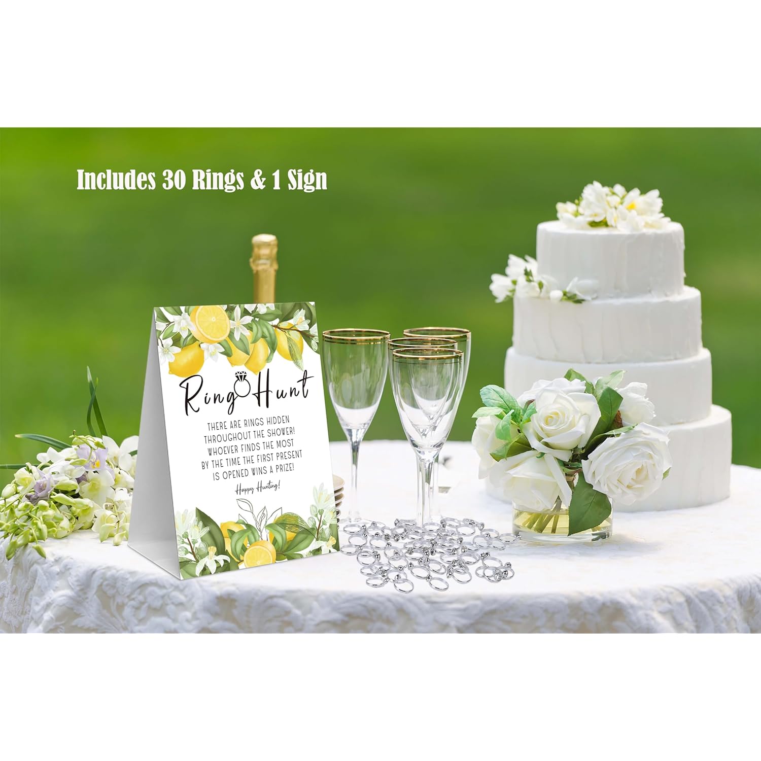 Lemon Citrus Bridal Shower Theme Decorations,The Ring Hunt Game,Bridal Shower Games,Wedding Shower,Engagement Party Games,Engagement Sign,Bachelorette Scavenger Hunt(1 Sign & 30 Rings)-N9