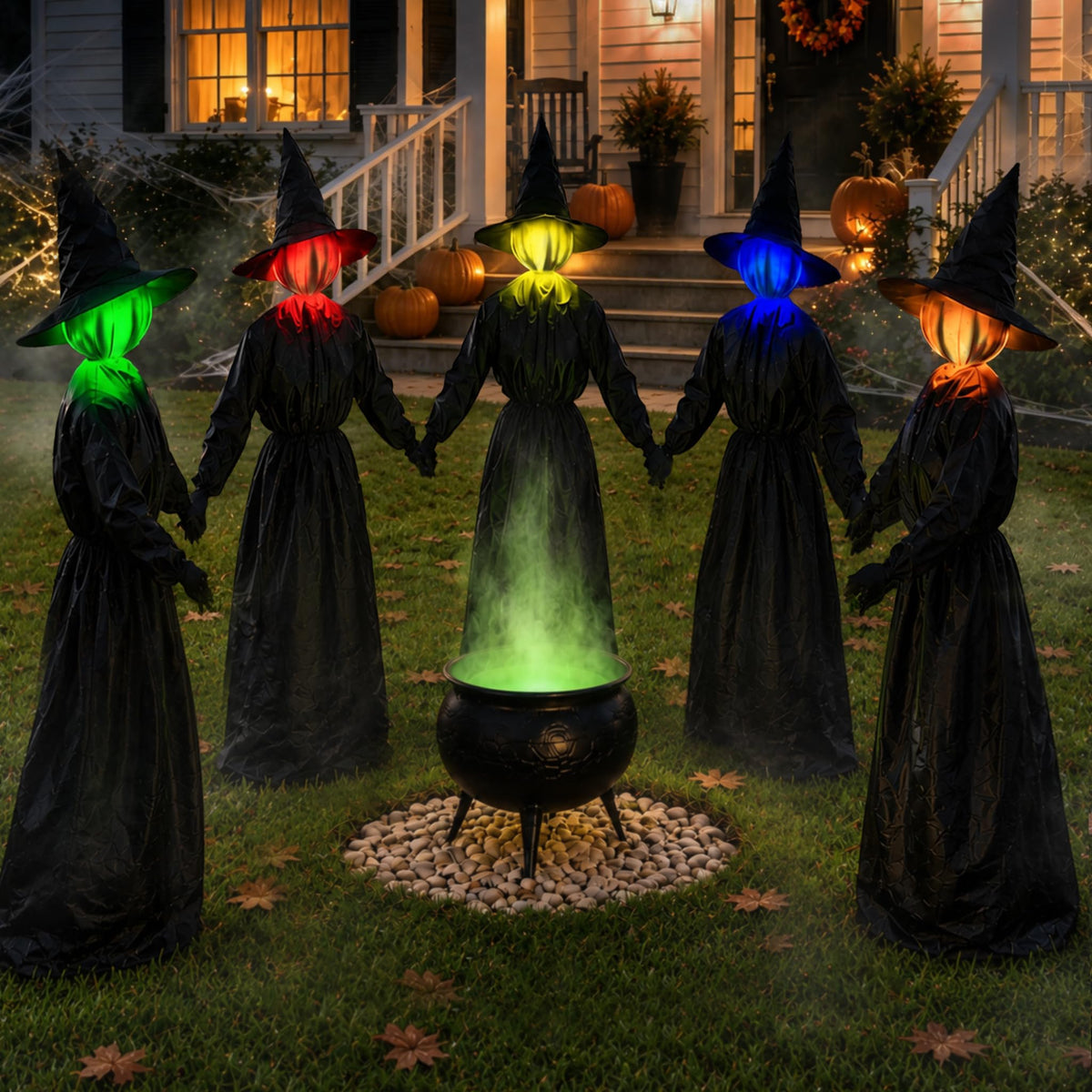 Halloween Decorations Outdoor, 5 Pack 4.3 FT Light Up Holding Hands Witches