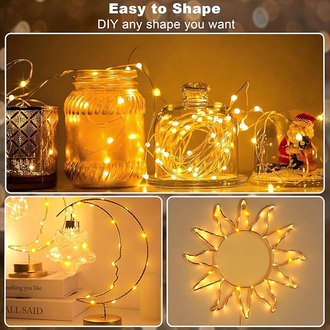 2 Pack Battery Operated Fairy Lights 20FT 60 LED Warm White Twinkle String Lights with Remote Timer Silver Wire for Bedroom Wedding Party Indoor Outdoor Decor
