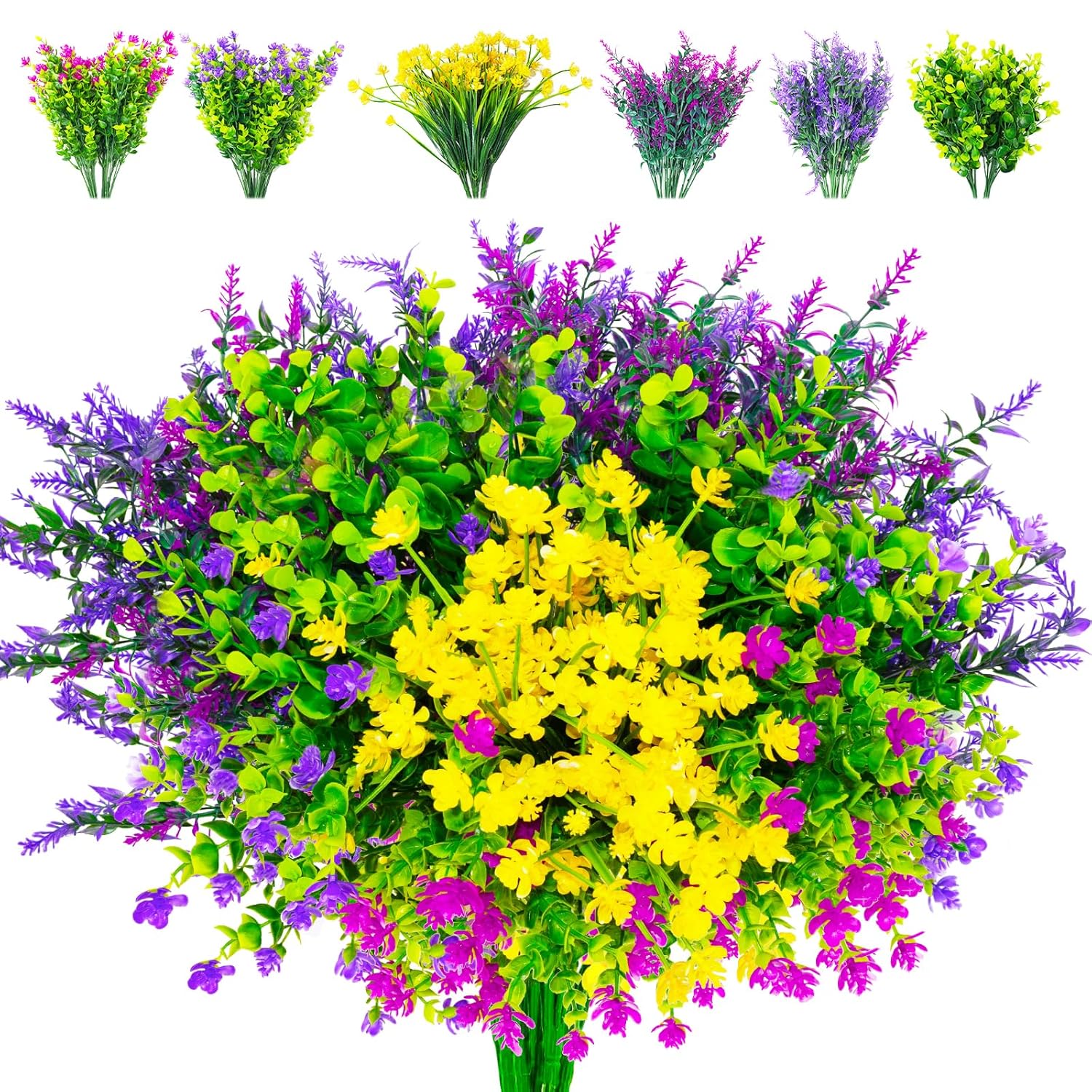 Artificial Flowers For Outdoors 24 Bundles Fake Plastic Plants Faux Uv Resistant Boxwood Shrubs For Garden Patio Porch Window Box Home