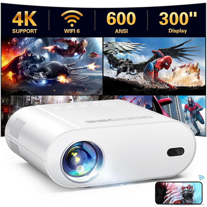 4K Projector, WiFi, Bluetooth, 1080P, Auto Keystone, Remote Focus, Portable