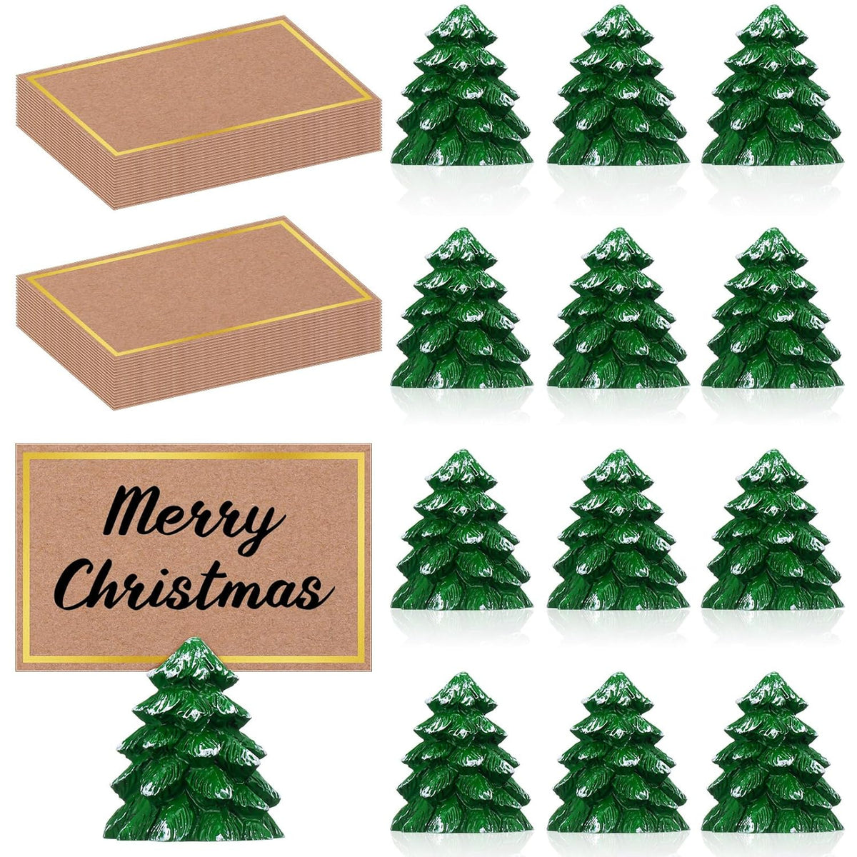 12 Pcs Christmas Tree Place Card Holders With Seating Cards Table Number Holders Place Cards For Christmas Party Wedding Anniversary Birthday Decorations (Green)