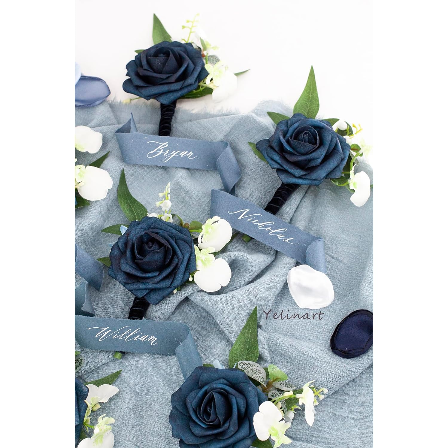 1 Pc Sinlge Navy Blue Boutonniere For Men For Wedding Groom Groomsmen Artificial Rose Rose Flowers Boutonniere For Wedding Ceremony Anniversary Formal Dinner Party