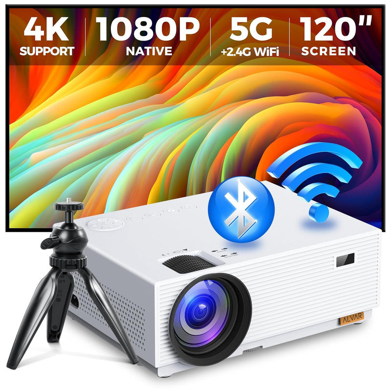 Mini Projector With 5G Wifi And Bluetooth, 15000L 450 Ansi Native 1080P Portab