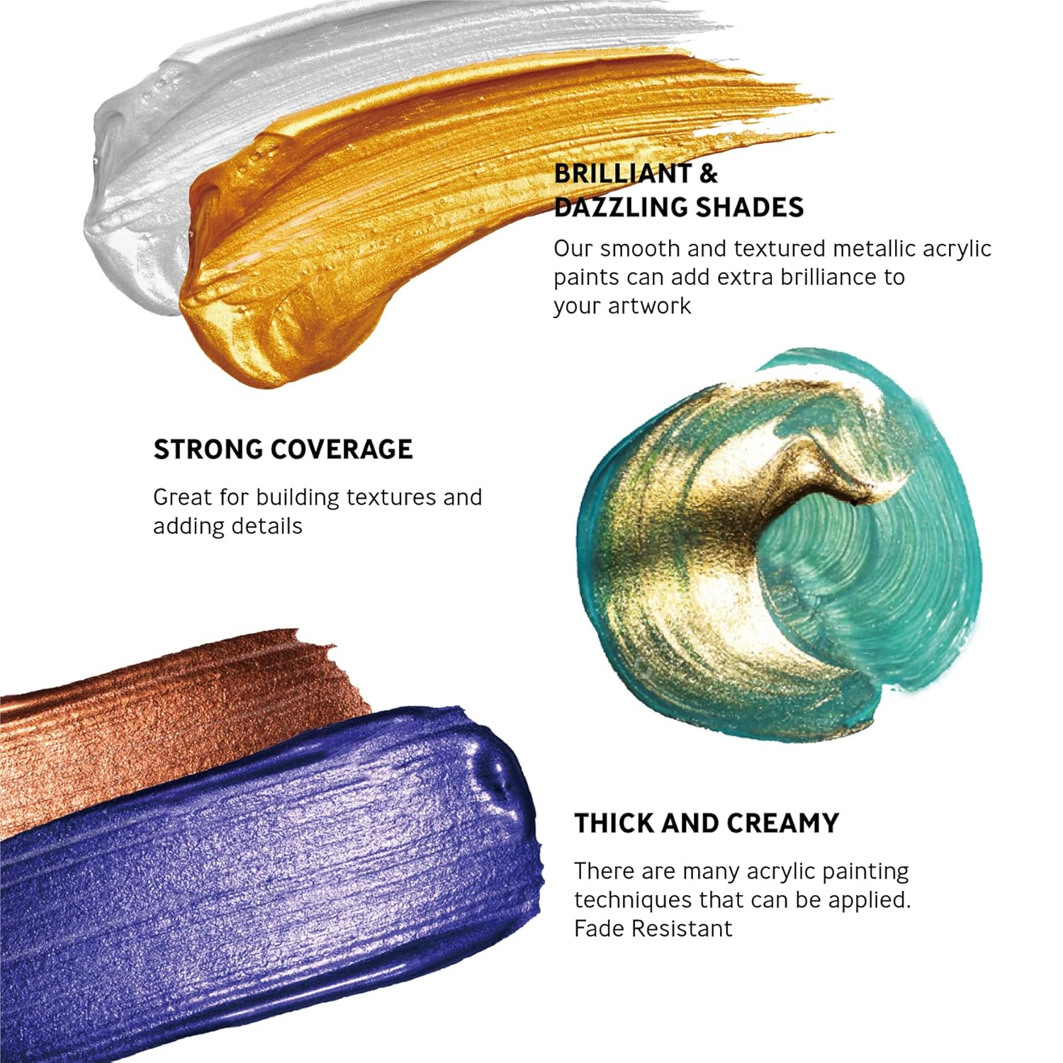 Metallic Acrylic Paint Set 24 Tubes Non Toxic Metallic Acrylic Crafts Paints For Canvas Wood Artists Beginners Painting, Rich Pigment & No Fading, 12Ml/Tube