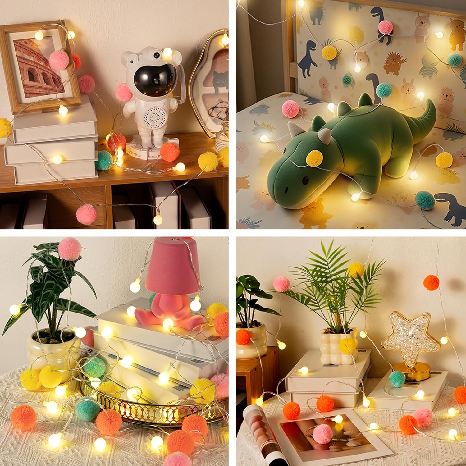 Led Pom Poms Fairy Lights - 21Feet, 20 Led, Battery Operated, Warm White Globe Lights Cute For Home,Kids Playhouse, Holi