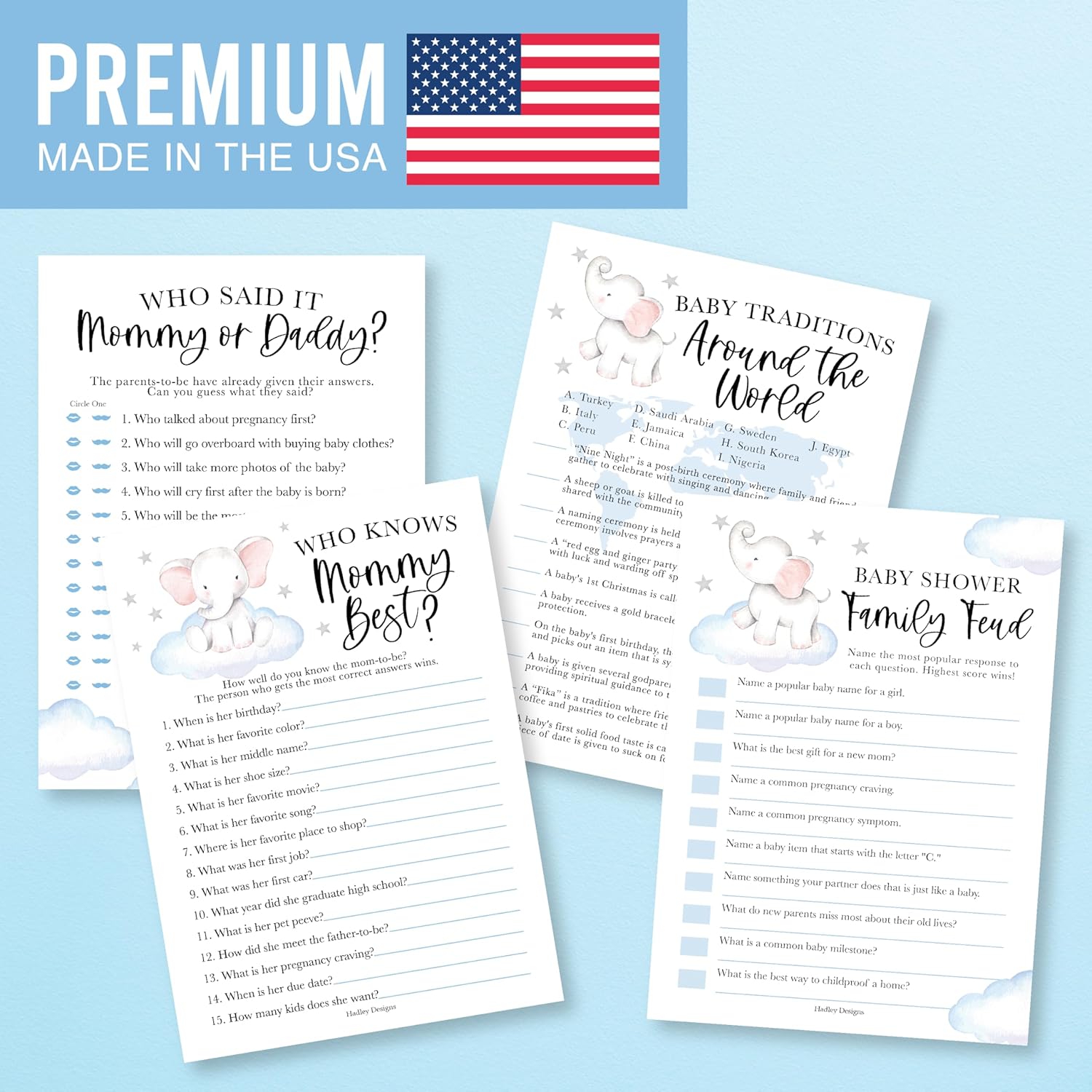 40 Elephant Baby Shower Games Boy-Who Knows Mommy Best, Guess Who Mommy Or Daddy Baby Shower Game, Baby Games For Baby Shower Family Feud Game, Baby Boy Baby Shower Tradition Cards