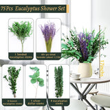 5 Kinds Eucalyptus & Lavender Flowers Bundles For Shower, 17'' Real Plants Leaves, Shower Wedding Home Decor, Shower Eucalyptus Haning Plants, Witchy Decor Aesthetic (75Pcs)