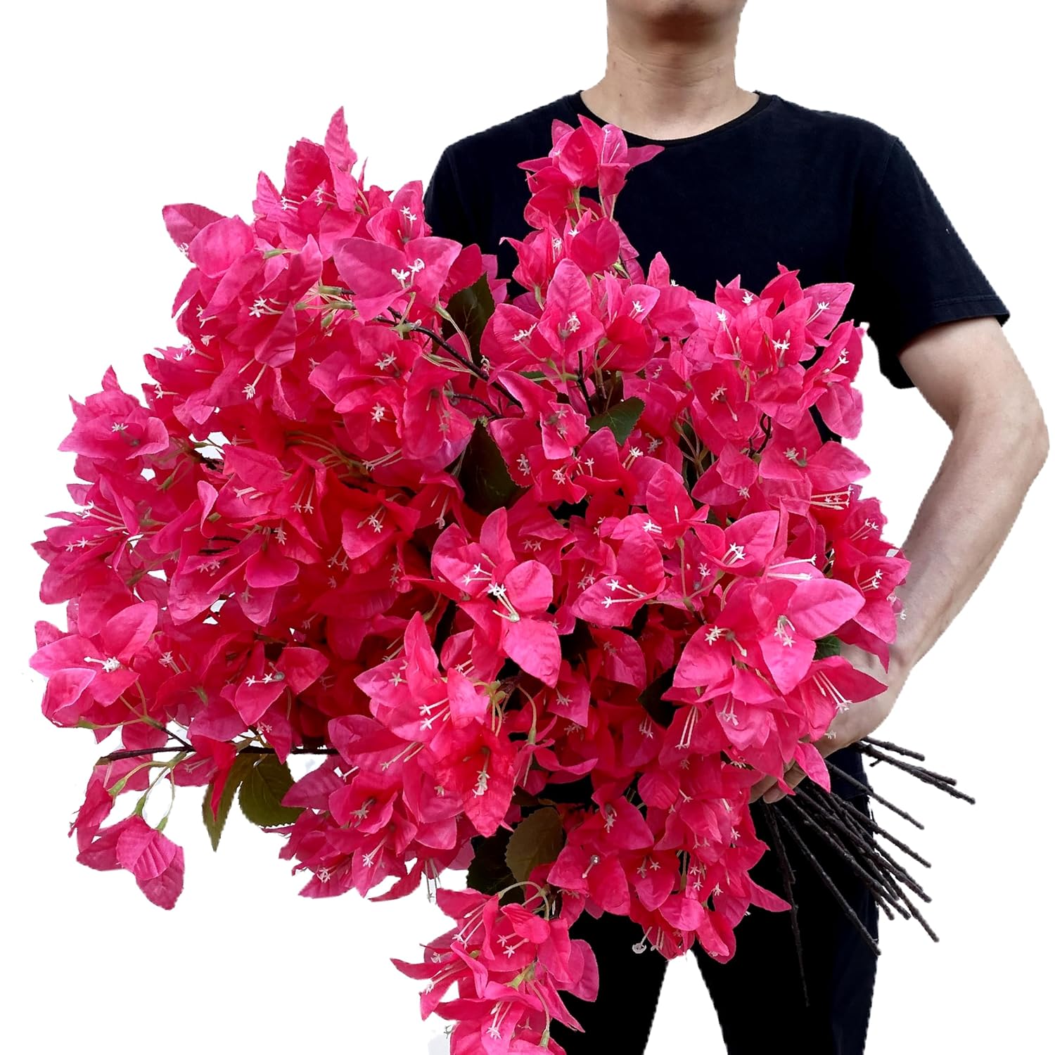 Pack Of 16 - Artificial Bougainvillea Flower Stems Silk Bougainvillea Long Branches Full Blossoms For Home Wedding Table Centerpiece Shower Event Backdrop Indoor Outdoor Decorations (Fuchsia)