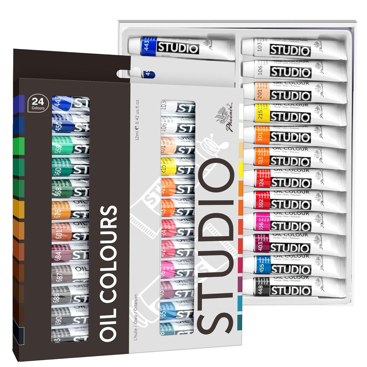 PHOENIX Oil Paint Set - 24x12ml/0.4 Fl Oz Tubes, Non-toxic Oil Based Paints for Canvas Crafts, Oil Painting Supplies for Artists, Adults & Beginners
