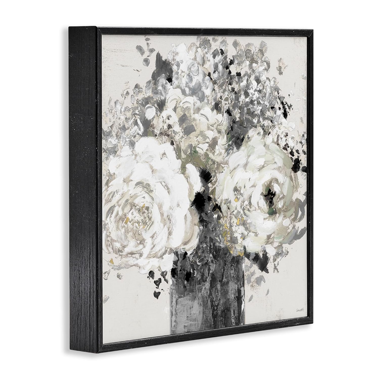 Stupell Industries Bold Abstract Floral Arrangement Cream Expressive Flowers, Design by Lanie Loreth Black Framed Wall Art, 17 x 17, Grey
