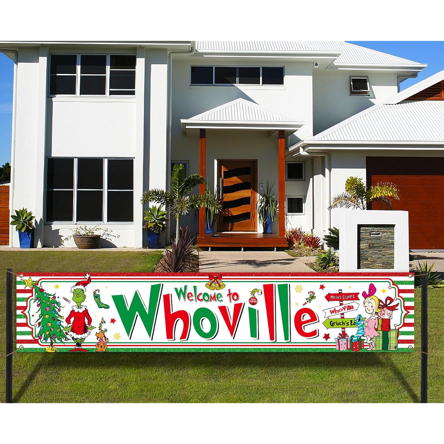 Welcome To Christmas Fence Banner Winter Holiday Party Decoration Xmas Decor Yard Outdoor Hanging Banner