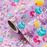 Purple Birthday Wrapping Paper - Mini Roll - 17 Inch X 16.5 Feet - Gold Foil Fantasy Purple Happy Birthday Paper For Kids, Girls, Women, Wedding, Bridal Shower