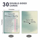 Guess Who Mommy Or Daddy Game Cards For Baby Shower - Agate Green - Gender Reveal, Baby Announcement, Gender Neutral Fill In Game Kit For Baby Shower, Party Favor & Supplies(30Pcs)-E03