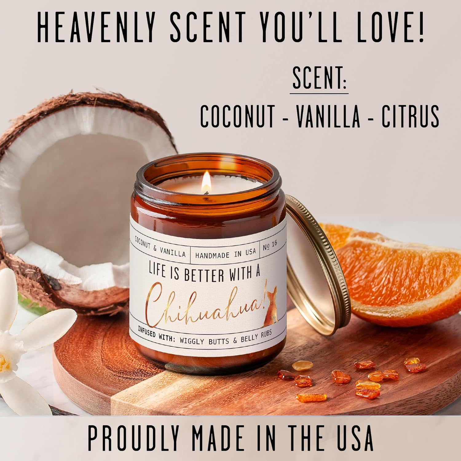 Chihuahua Gifts For Women - 'Life Is Better With A Chihuahua' Candle, W/Vanilla, Coconut & Citrus - Infused W/Essential Oils I Decor I Long-Lasting 50Hr Burn I Made In The Usa