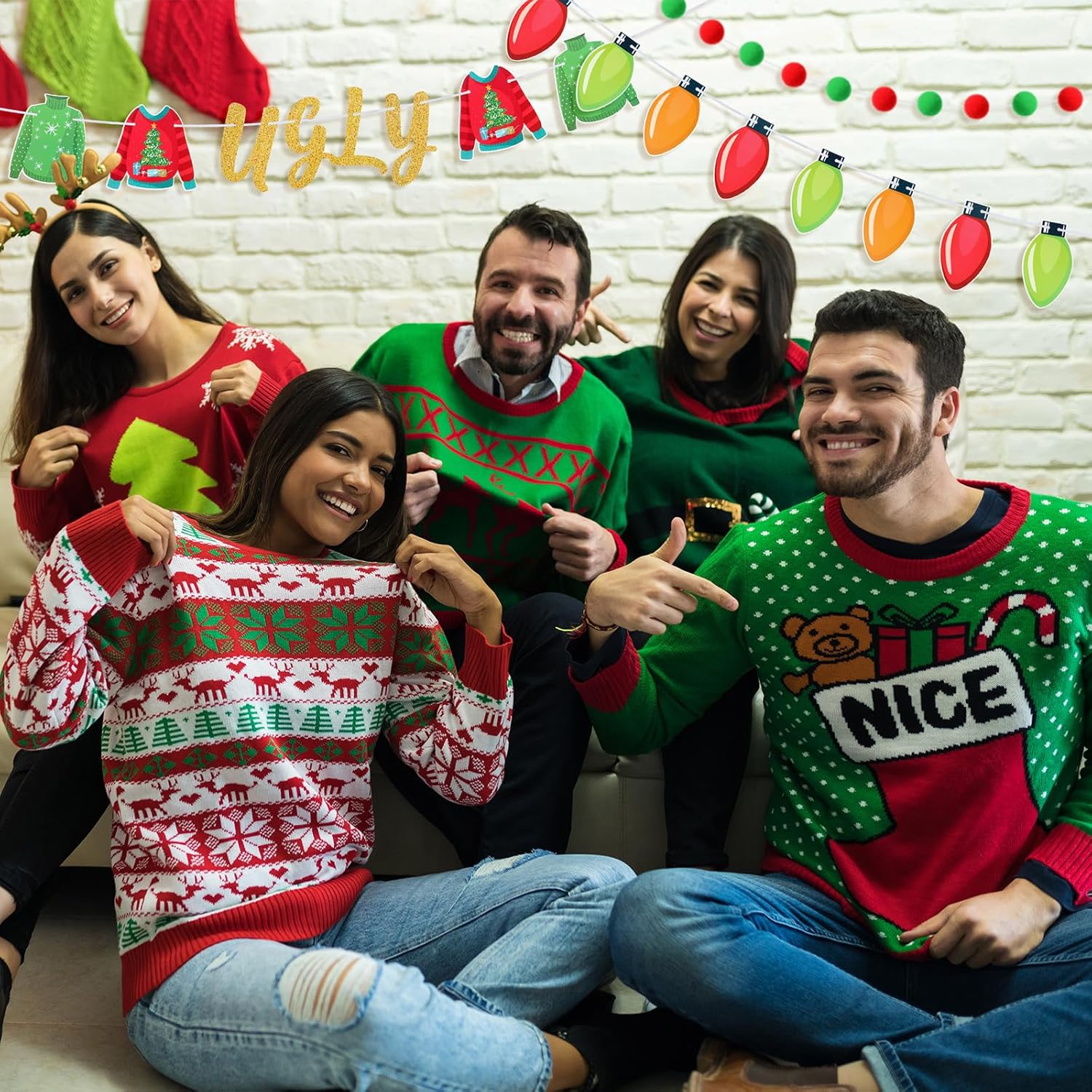 Ugly Sweater Party Decorations - It'S About To Get Ugly Banner, Felt Garland, Christmas Lights & Ideas For Home Mantel