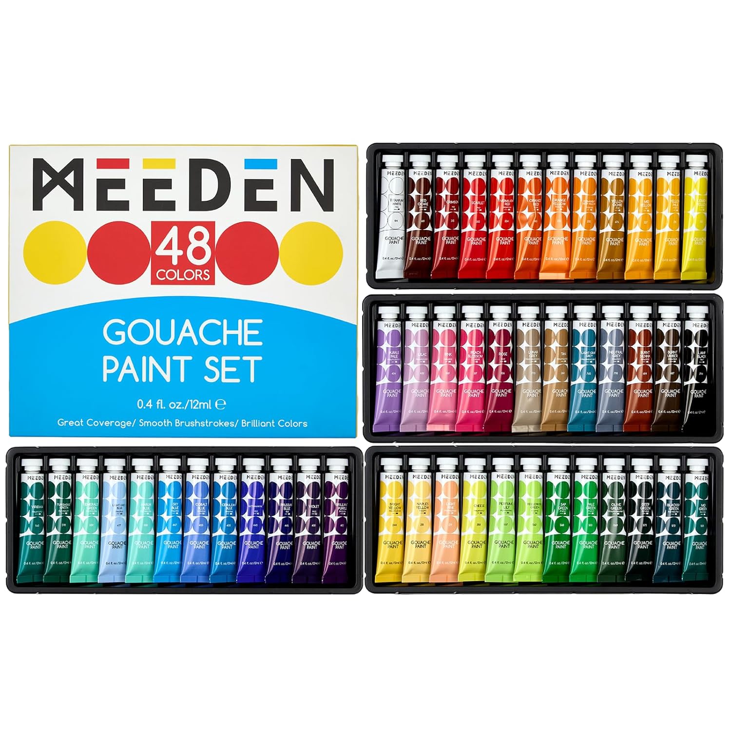 Gouache Paint Tube Set - 48 X 12Ml (0.4 Oz) Colors Art Paint Supplies For Artists Students Beginners - Rich Pigment Art Paints For Canvas Painting