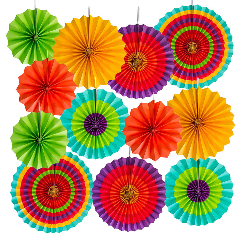 12 Paper Fan Mexican Fiesta/Cinco De Mayo /Carnival/ Taco Tuesday Kids